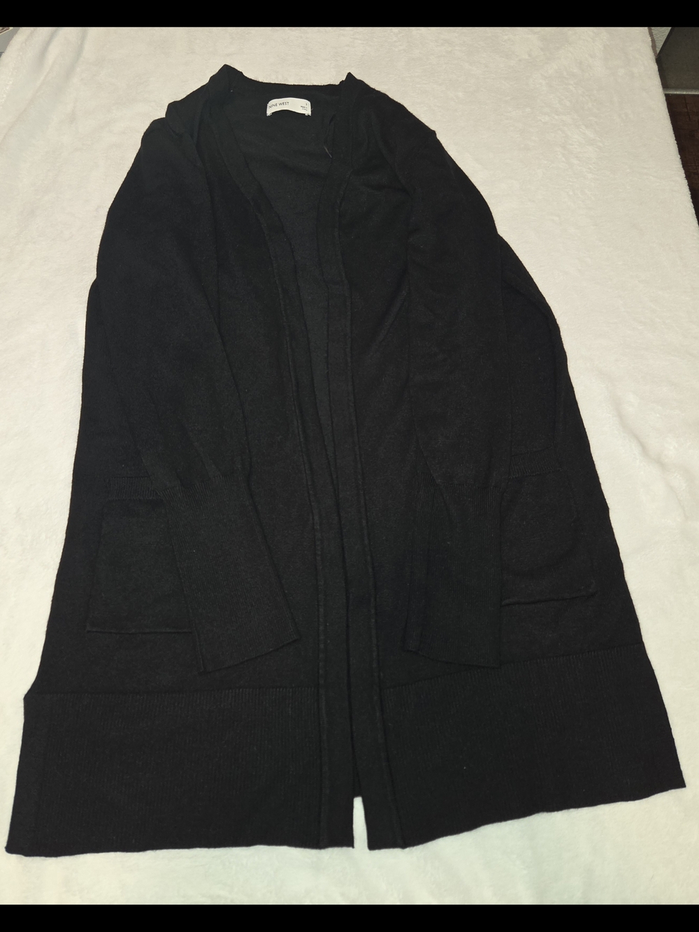 Nine West Black Open-Front Long Cardigan